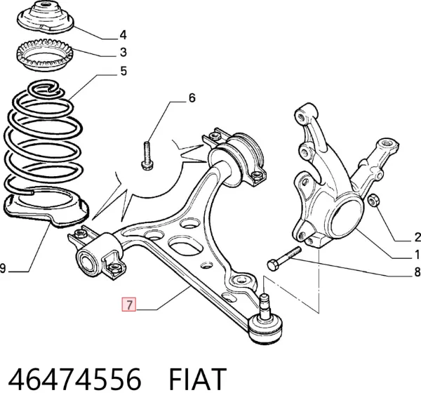 Wahacz zawieszenia przedniego dolny lewy 46474556 Fiat/Alfa/Lancia