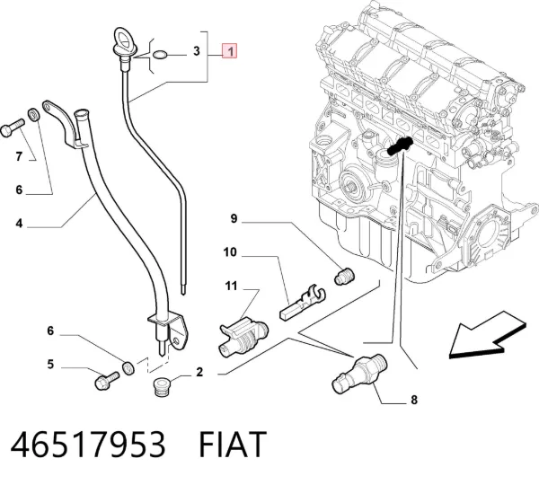 Bagnet poziomu oleju w silniku 46517953 Fiat/Alfa/Lancia