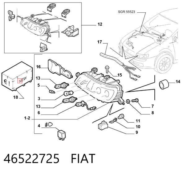 Reflektor lewy 46522725 Fiat/Alfa/Lancia