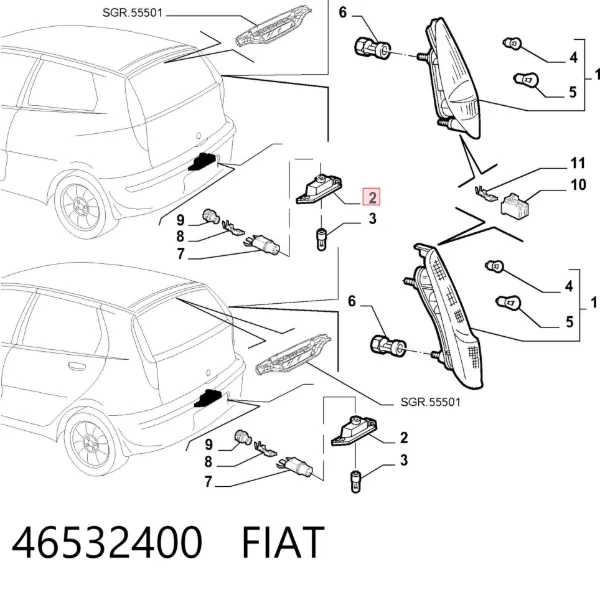 Lampa oświetlenia tylnej tablicy rejestracyjnej 46532400 Fiat/Alfa/Lancia