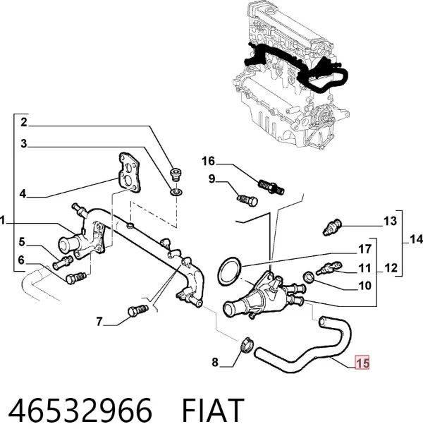 Przewód (króciec) układu chłodzenia 46532966 Fiat/Alfa/Lancia