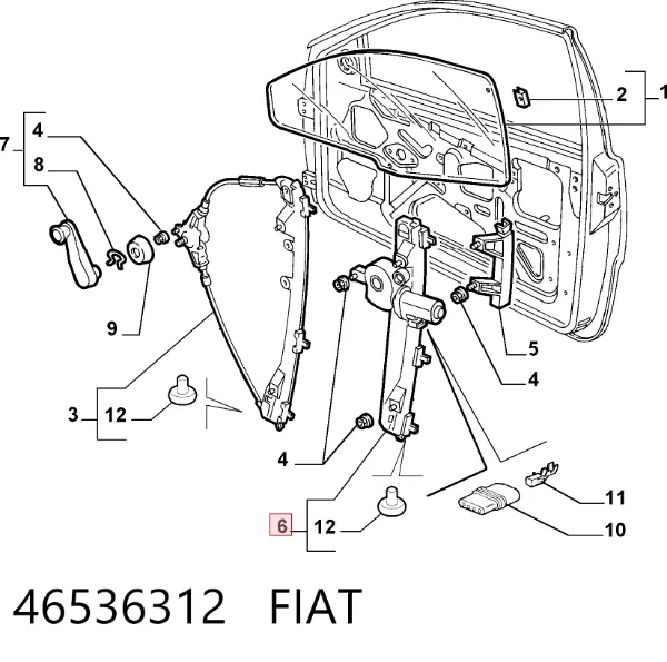 Mechanizm podnoszenia szyby drzwi przednich lewych 46536312 Fiat/Alfa/Lancia