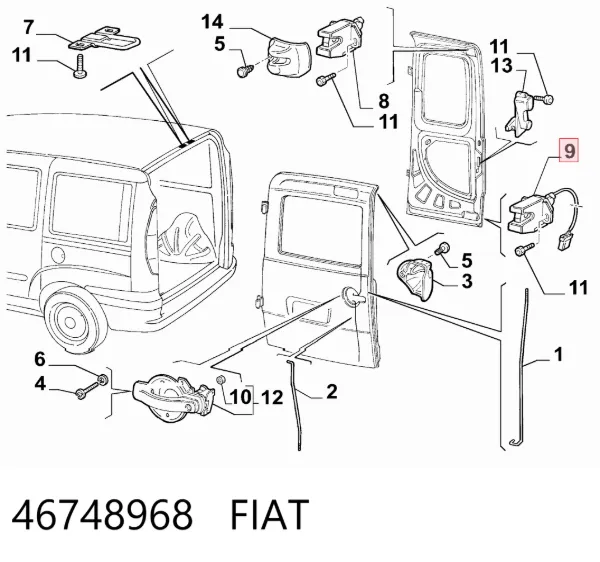 Zamek drzwi tylnych lewych skrzydłowych dolny 46748968 Fiat/Alfa/Lancia