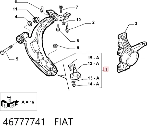 Wahacz zawieszenia przedniego dolny prawy 46777741 Fiat/Alfa/Lancia