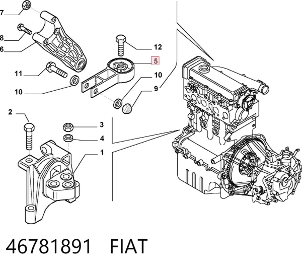 Poduszka (podpora) silnika tylna 46781891 Fiat/Alfa/Lancia