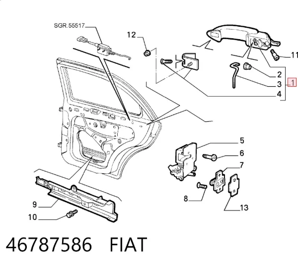 Klamka drzwi tylnych zewnętrzna lewa 46787586 Fiat/Alfa/Lancia