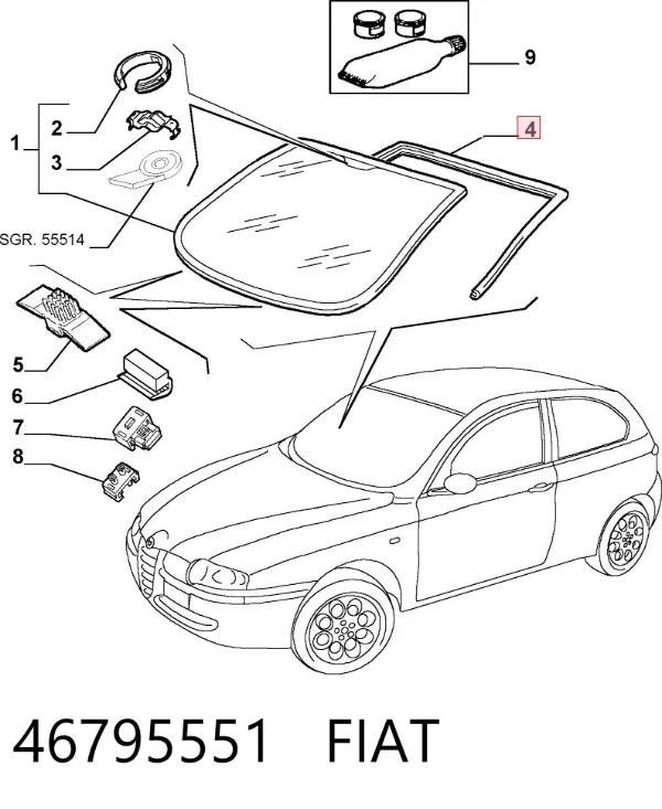 Uszczelka szyby przedniej 46795551 Fiat/Alfa/Lancia
