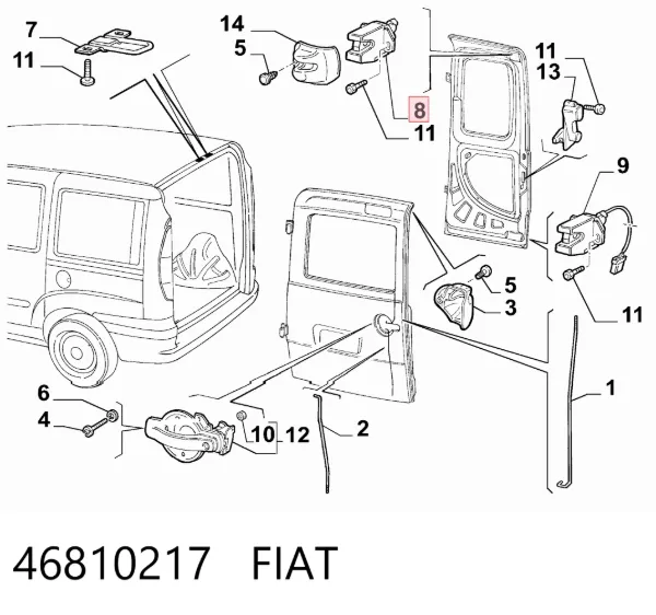 Zamek drzwi tylnych lewych skrzydłowych górny 46810217 Fiat/Alfa/Lancia