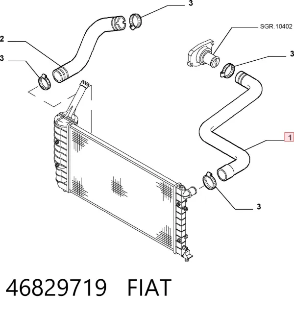 Przewód (króciec) chłodnicy górny 46829719 Fiat/Alfa/Lancia