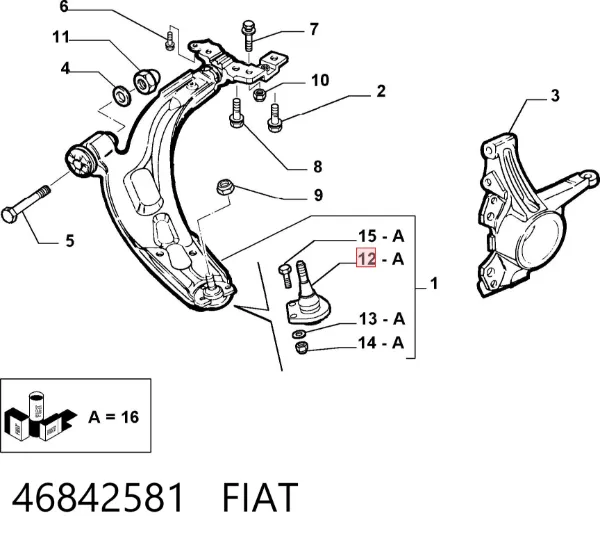 Sworzeń wahacza dolny 46842581 Fiat/Alfa/Lancia