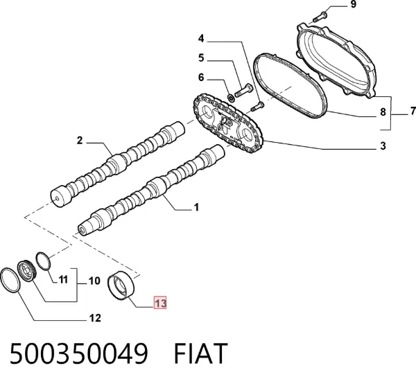 Uszczelniacz wałka rozrządu silnika 500350049 Fiat/Alfa/Lancia