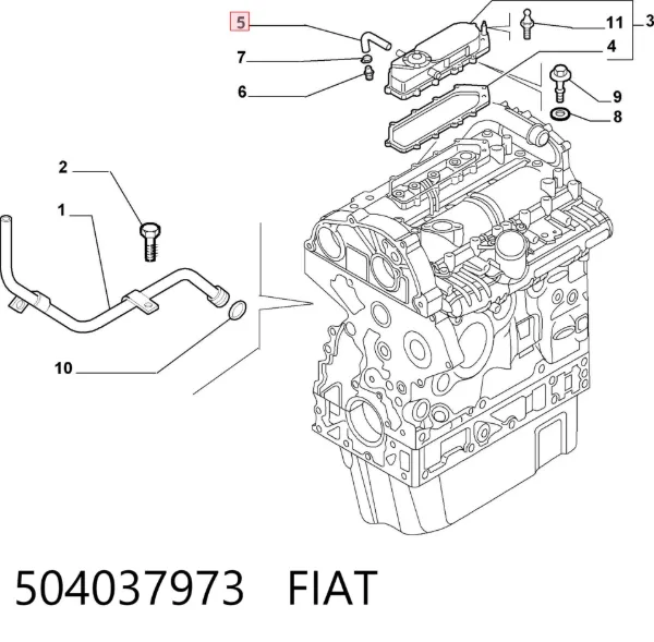 Króciec wentylacji kadłuba (separatora oleju) 504037973 Fiat/Alfa/Lancia