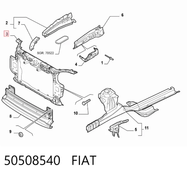 Osłona chłodnicy kompletna (panel mocowania reflektorów) 50508540 Fiat/Alfa/Lancia