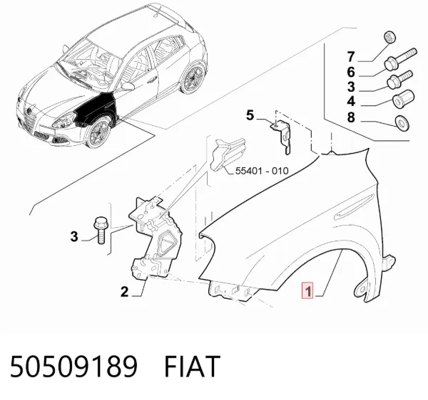 Błotnik przedni prawy 50509189 Fiat/Alfa/Lancia