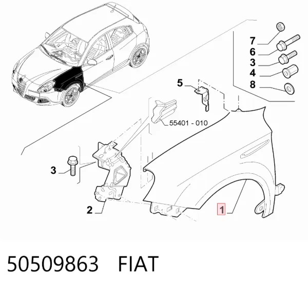 Błotnik przedni lewy 50509863 Fiat/Alfa/Lancia