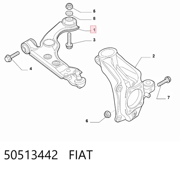 Wahacz zawieszenia przedniego dolny prawy 50513442 Fiat/Alfa/Lancia
