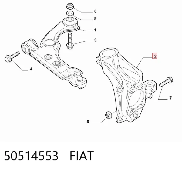 Czop (zwrotnica) przedni lewy 50514553 Fiat/Alfa/Lancia