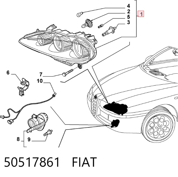 Reflektor prawy 50517861 Fiat/Alfa/Lancia