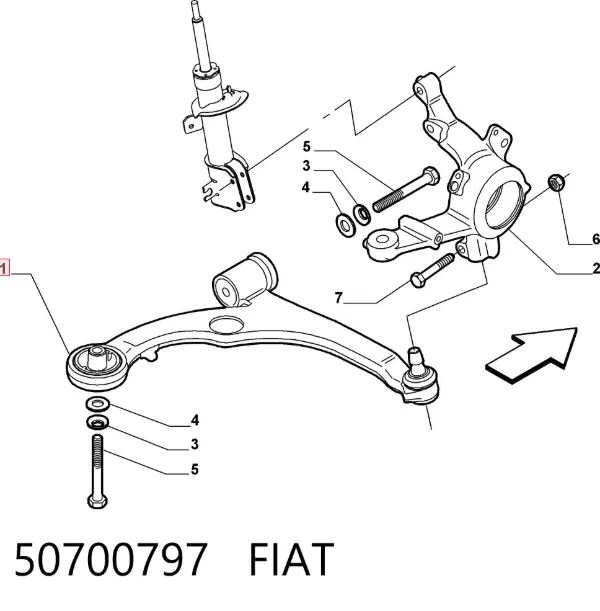 Wahacz zawieszenia przedniego dolny lewy 50700797 Fiat/Alfa/Lancia