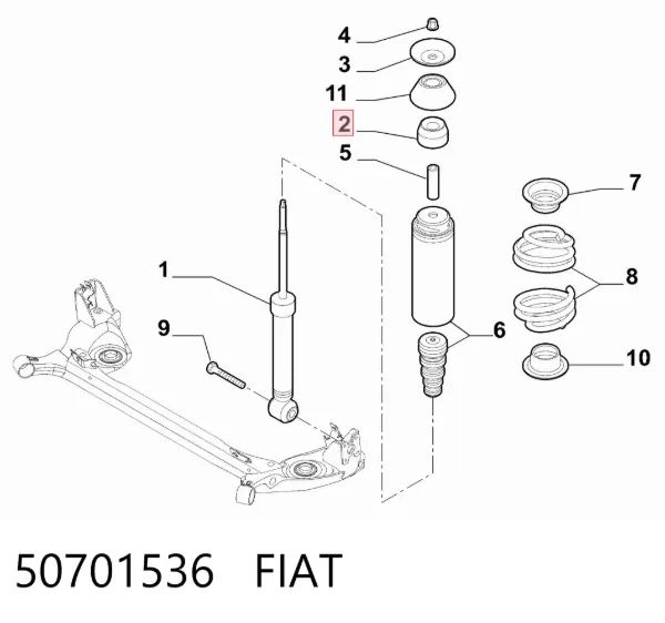 Poduszka amortyzatora tylnego 50701536 Fiat/Alfa/Lancia