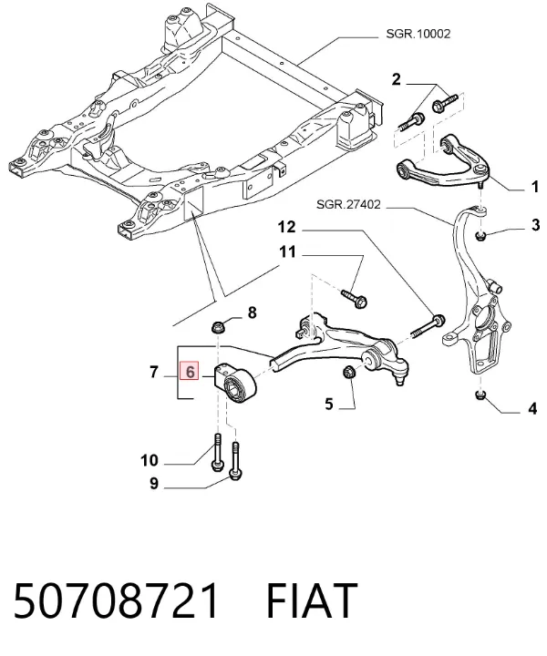 Silentblock przedniego wahacza dolnego 50708721 Fiat/Alfa/Lancia