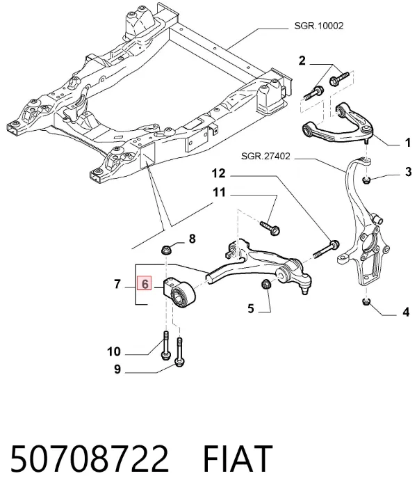 Silentblock przedniego wahacza dolnego 50708722 Fiat/Alfa/Lancia