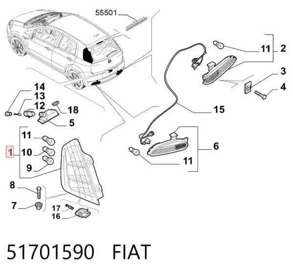 Lampa zespolona tylna prawa 51701590 Fiat/Alfa/Lancia