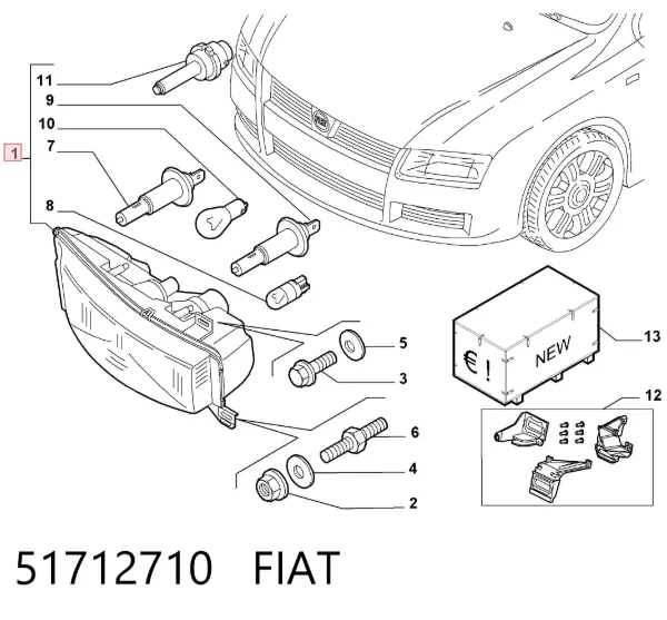 Reflektor prawy 51712710 Fiat/Alfa/Lancia