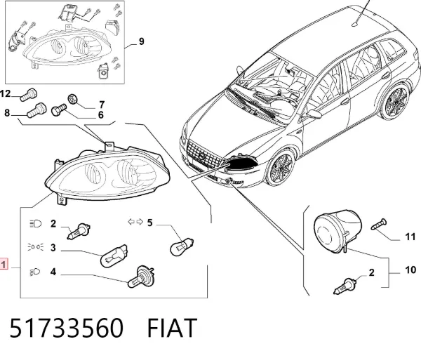Reflektor prawy 51733560 Fiat/Alfa/Lancia