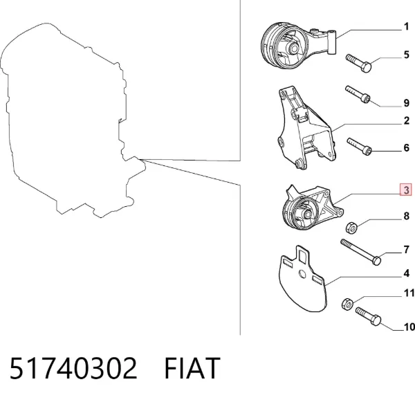 Poduszka (podpora) silnika przednia 51740302 Fiat/Alfa/Lancia