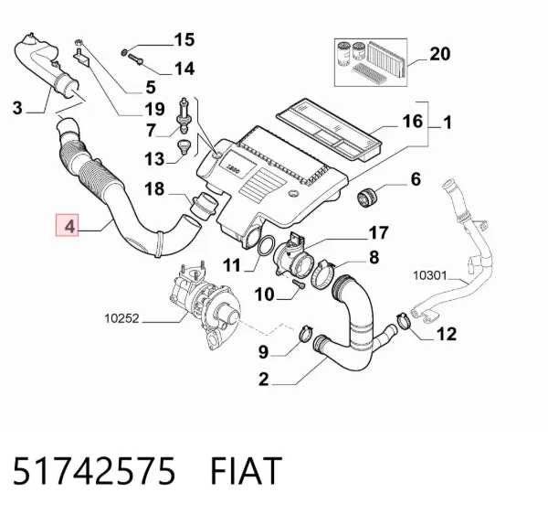 Króciec powietrza, wlot filtra powietrznego 51742575 Fiat/Alfa/Lancia