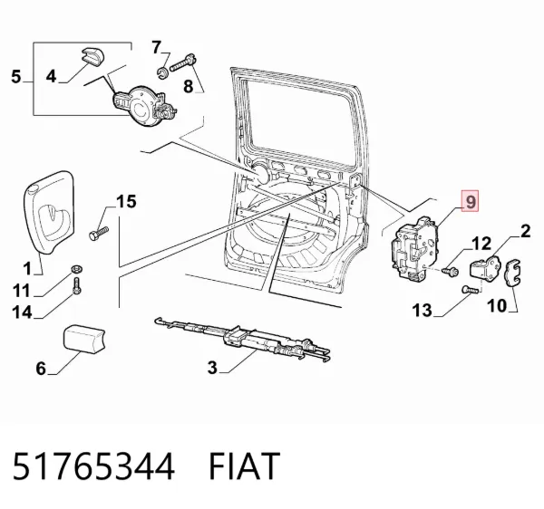 Zamek drzwi bocznych przesuwnych 51765344 Fiat/Alfa/Lancia