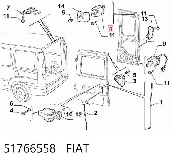 Zamek drzwi tylnych lewych skrzydłowych górny 51766558 Fiat/Alfa/Lancia