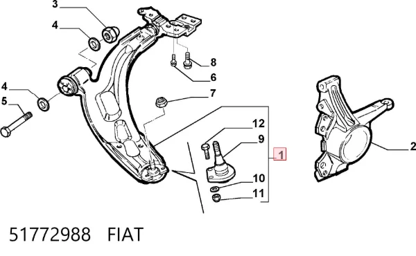 Wahacz zawieszenia przedniego dolny prawy 51772988 Fiat/Alfa/Lancia