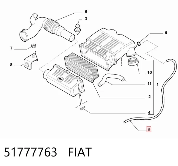 Króciec wentylacji kadłuba (separatora oleju) 51777763 Fiat/Alfa/Lancia