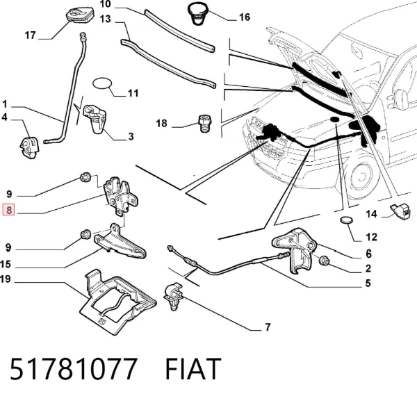 Zamek maski 51781077 Fiat/Alfa/Lancia