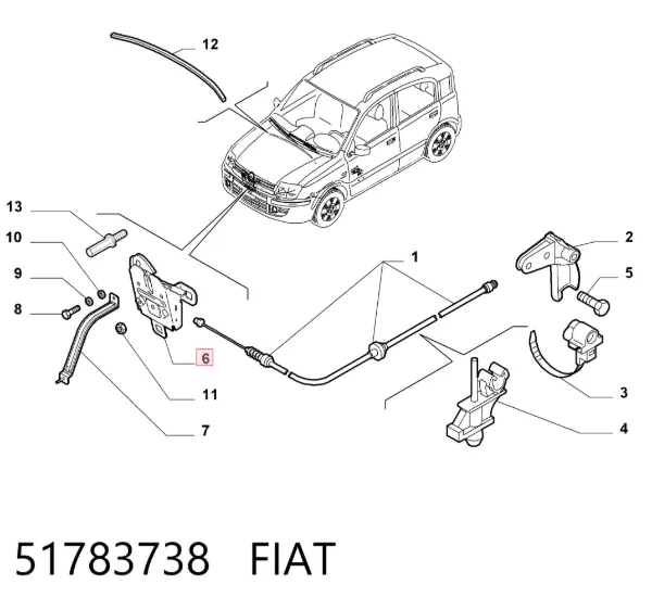 Zamek maski Fiat Panda II