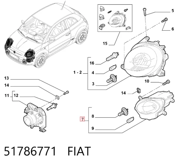 Reflektor prawy 51786771 Fiat/Alfa/Lancia