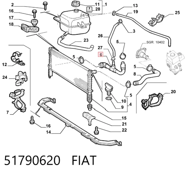 Przewód (króciec) chłodnicy dolny 51790620 Fiat/Alfa/Lancia