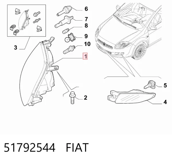 Reflektor prawy 51792544 Fiat/Alfa/Lancia