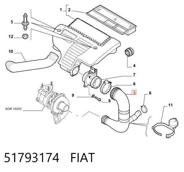 Króciec powietrza, przepływomierz 51793174 Fiat/Alfa/Lancia