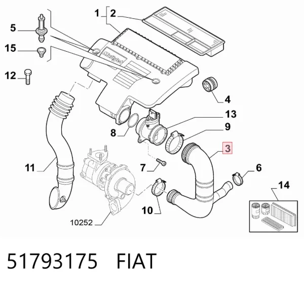 Króciec powietrza, wlot do turbiny (doładowanie) 51793175 Fiat/Alfa/Lancia