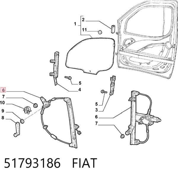 Mechanizm podnoszenia szyby drzwi przednich prawych 51793186 Fiat/Alfa/Lancia