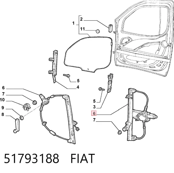 Mechanizm podnoszenia szyby drzwi przednich prawych 51793188 Fiat/Alfa/Lancia
