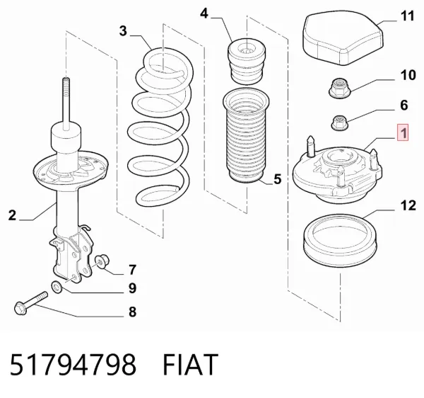 Podpora amortyzatora przedniego prawego 51794798 Fiat/Alfa/Lancia