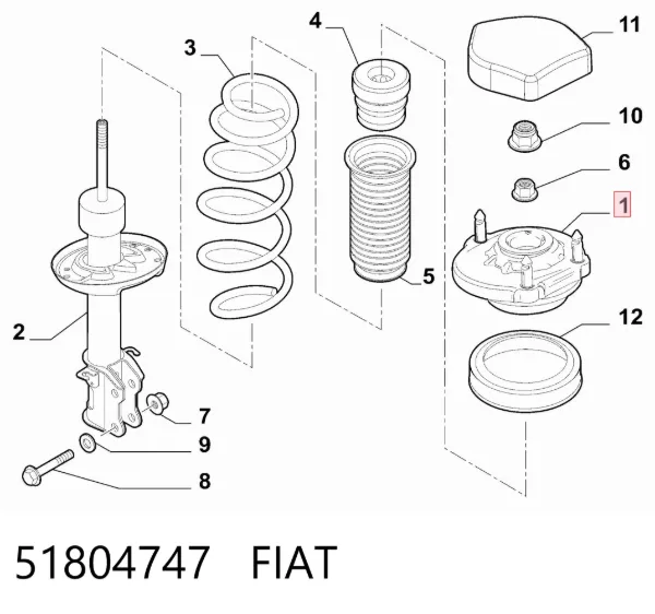Podpora amortyzatora przedniego lewego 51804747 Fiat/Alfa/Lancia