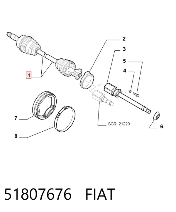 Półoś napędowa przednia lewa 51807676 Fiat/Alfa/Lancia