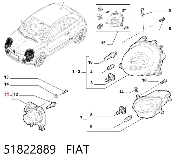 Lampa przeciwmgielna lewa 51822889 Fiat/Alfa/Lancia