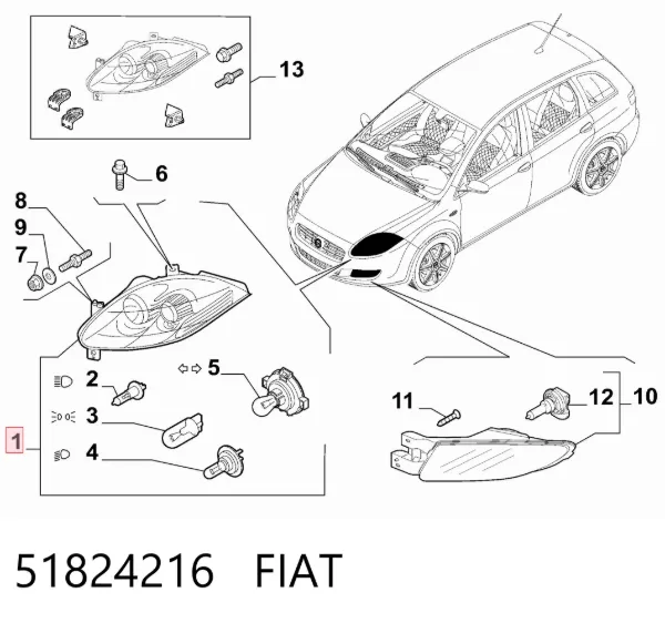 Reflektor lewy 51824216 Fiat/Alfa/Lancia