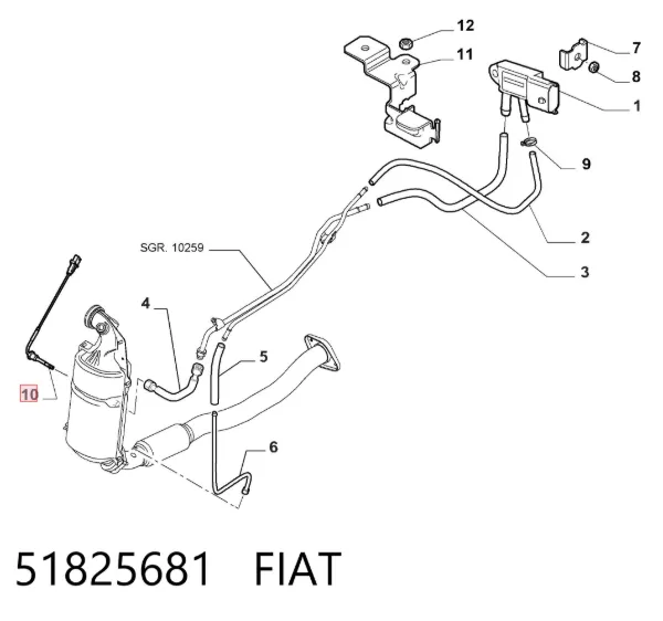 Czujnik temperatury spalin, filtra cząstek stałych 51825681 Fiat/Alfa/Lancia